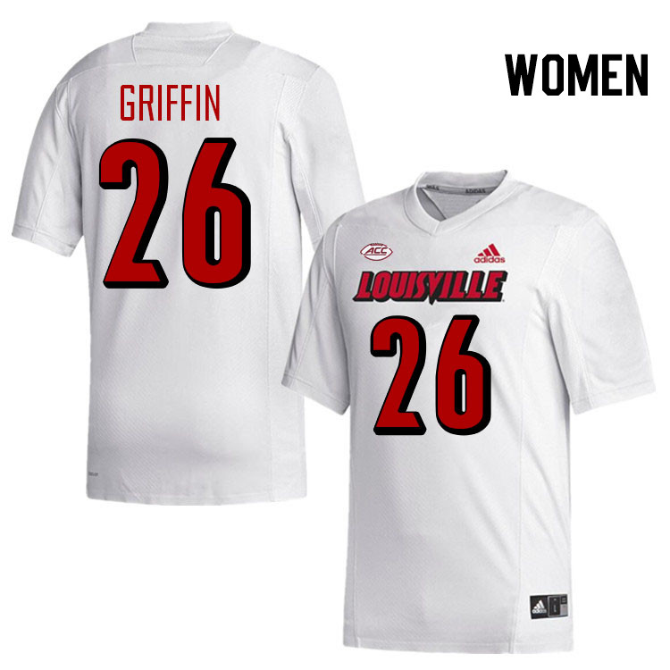 Women #26 M.J. Griffin Louisville Cardinals College Football Jerseys Stitched-White